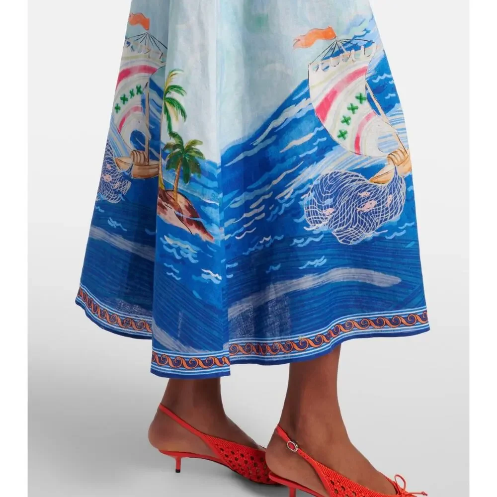 Alemais Printed linen midi dress